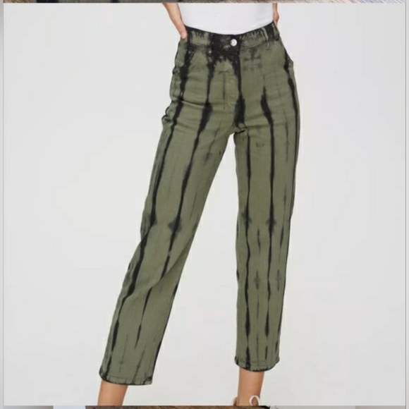 Aritzia Wilfred Free Kelsey Tie Dye Pants Size 8 High Rise Black Green Stretch - Picture 4 of 14